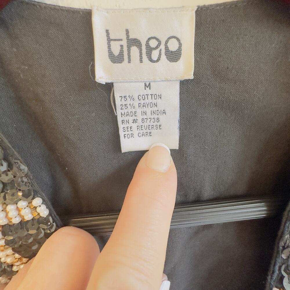 Vintage Theo Black Gold Sequin Beaded Vest Women’s M Holiday Party Top - Picture 3 of 8